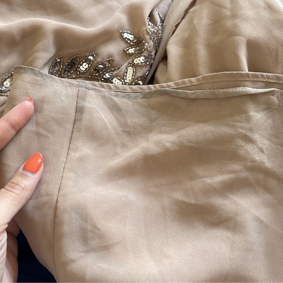 ASOS floor length gown embroidered beaded tan keyhole halter high neck b… - Picture 6 of 9